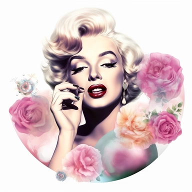 smiling angelic Marilyn Monroe blowing a pink bubblegum and with flowers clipart, white background, looking adorable and cute with shinny eyes and a teddy bear beside him with a human face, pastel colors and pastel light pinks and pastel purples and reds flowers and roses with majestic colors and majestic close up fantasy ethreal magical eternal clear water, Confident white tiger, nature, greens, river, turquoise, blues, pastel colours, light pink, shinning diamonds, lighting, Sun bright lightin