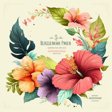 summer Illustrations, hibiscus flower, flower frame ,graphics, Cheerful Colors, Hand-Drawn Art, Botanical Clipart, Watercolor Elements, 8k