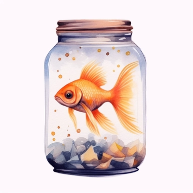 Cute Beautiful Colorful baby goldfish under sea In Jar Watercolor Sublimation Clipart,hyper realistic, intricate detail, illustration style,high solution,on the white background