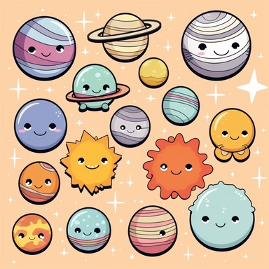 Solar system clipart commercial use, planets vector graphics, Space clipart, kawaii clip art