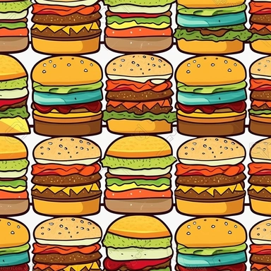 seamless repeat, clip art,white background,vertiacally lined, hamburger--tile