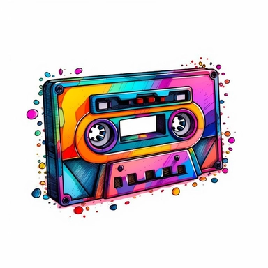 Cute Beautiful Retro 90s Color cassette tape Sublimation Clipart,Cartoon, hyper realistic, intricate detail, illustration style,high solution,on the white background