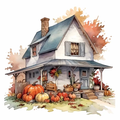 An intricately detailed watercolor clipart illustration displaying an ultra-realistic [specific design idea, like home are decorated for thanksgiving  ], isolated on a white background, in the style of ultra-detailed watercolor clipart illustra tions, HDR watercolor clipart illustrations, 32K watercolor clipart illustrations, hyperrealistic watercolor clipart illustrations, ultra-intricate watercolor clipart illustrations, high-resolution watercolor clipart illustrations, high-definition waterco