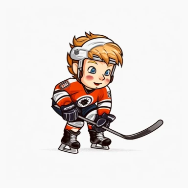 kawaii clipart of hockey player, white background, charicature