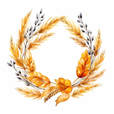 watercolor Amber Wheat Wreath clipart, isolated on white background