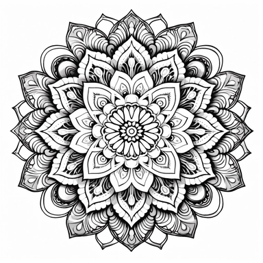 black and white clip art of mandala design, no noice, highdefinition, white background, coloring book, defined lines, textured lines