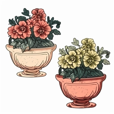 vintage flowers pot sublimation clipart, vector, illustration, 2d, flat colors, isolated background