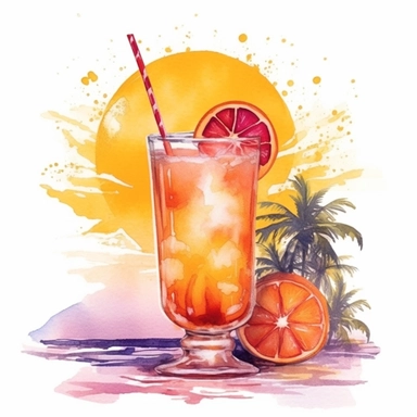 Clipart, png, watercolor, Immerse yourself in the brilliance of the sun as it paints the sky in shades of orange and pink during breathtaking sunsets. Feel the refreshing breeze caress your skin as you sip on a deliciously fruity cocktail, adorned with tropical fruits and colorful umbrellas. Discover the fascinating marine life through vibrant illustrations of tropical fish, seashells, and coral reefs.