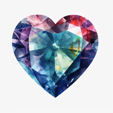realistic heart shape jewel watercolor clipart single design, 8k