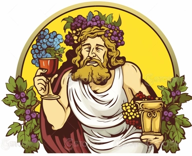 Sticker Clip Art of Sticker Clip Art of Dionysos thick God of Wine and Food, Greek Temple, mystical ancient greece background, fiest, agora, recognisable features, children friendly, illustrated in a playful style with a friendly expression, perfect for any special occasion, cut out in the shape of Dionysos, with no visible background, giving it the appearance of a high quality sticker, conveying a mystical and whimsical mood, edited with Adobe Photoshop to adjust brightness and contrast, render
