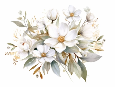 Watercolor White Flowers bouquet, Neutral Floral Clipart, Minimalist Flowers Watercolor, Elegant Blooms, dainty florals, watercolor illustration, hand drawing style,
