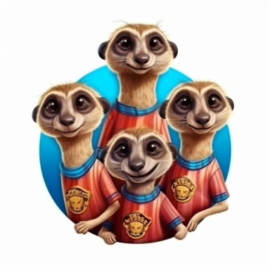 soccer club logo, a few meerkats with soccer jersey, clipart sticker, 3d, isolated from white background,
