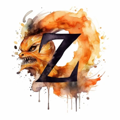 letter Z with scary pumpkin, scary halloween, watercolour, clipart