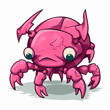 2d pink bubblegum crab zombie monster mutant on white background drawing in microsoft paint , no shadow, flat picture, clipart