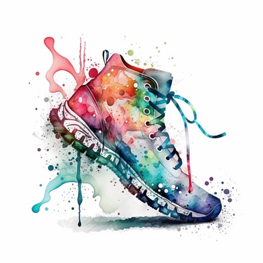 tieless stylish sneakers for running, water colour clipart, white background
