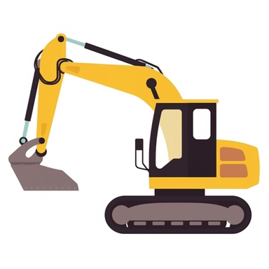 a yellow colored excavator clipart, flat vector style for kids, isolated on a white background, in the style of simplified shapes, minimal colors, maximum of 5 colors, cut-out silhouettes,