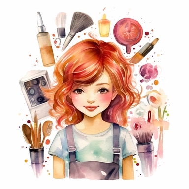 cute girl hairdresser, hair salon, watercolour Clipart white background