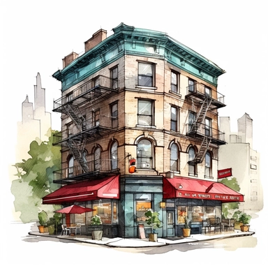 clipart de cafeteria de nueva york, acuarela, 16k, hiper minimalista, megapixel, full color, super detailed,insanely detailed and intricate, ultra detallado