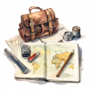 watercolour, travel journal, soft and muted nuances, high quality detail, clipart, 8k, f1