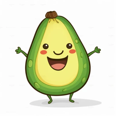 Funny happy cute happy smiling avocado Vector,jumping, clipart, in white background