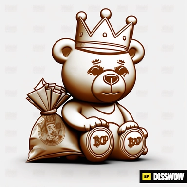 Teddy Bear King Money Bag SVG, Scar Face Bandage Rich Savage Hip Hop Rap Rapper Gangster, Cut Files Clipart Vector Digital Dxf Png Eps Ai, isolated image, white background, mockup no shadow