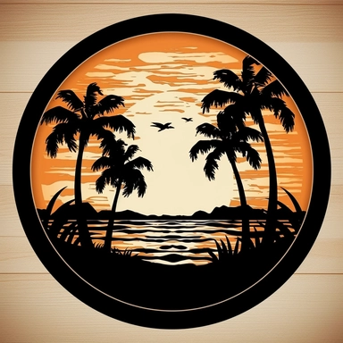 digital download, instant download, tropical, ocean, beach, eps, dxf, cut file, circle monogram, sunset, name frame, palm trees png, palm trees svg, solid black svg clipart simple line work vector, solid colors, no shading, white background, only 2 colors