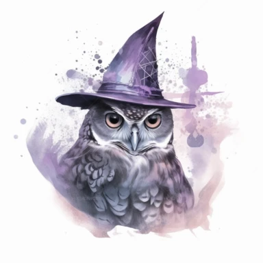 witch owl wearing a witch hat , in the style of mystic mechanisms ,pencil art illustrations, Isolated white background, reimagined by industrial light and magic, lith printing, illusory images, watercolor clipart, very subtle purple tones, , ,