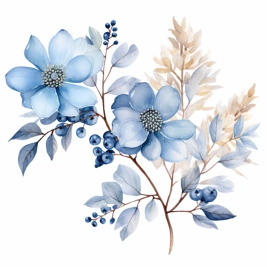 Winter flowers clipart. spreading, watercolor, white background, ice