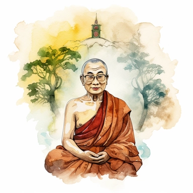 a clipart of a ultra detailed watercolor Dalai Lama with the Buddhism Tian Tan Buddha as background, v4 ar 2:3