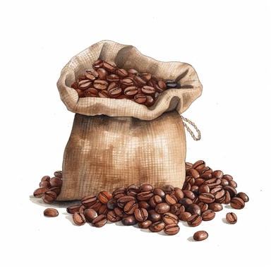 watercolor line art coffee beans in bag clipart, high resolution, minimal detailed, 8k on white background