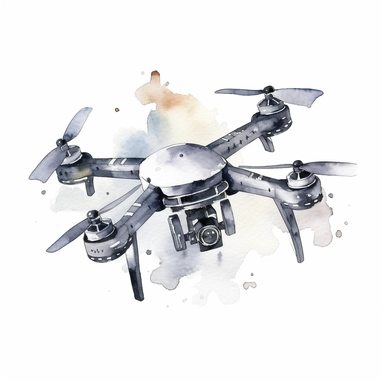 watercolor drone in grey tones clipart with white background