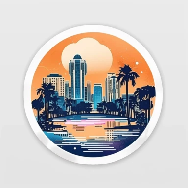 Digital stickers, Miami, blue and pink colours, watercolor, clipart, minimalistic, aesthetic