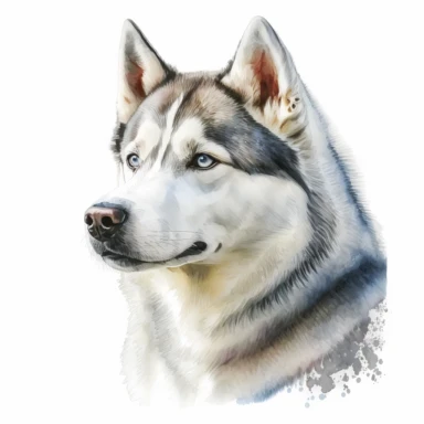 a watercolor art painting of a Husky dog, clipart, white background