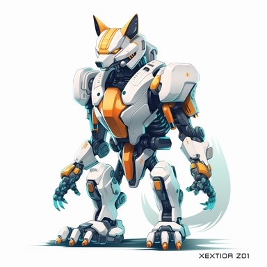 robot fox fighter bot cool clipart white background clean lines