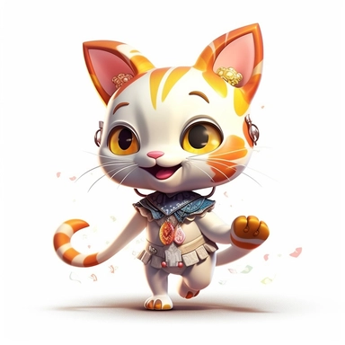 Funny dancing cat clipart on a white background, chibi and real style, masterpiece, realistic photography, colorful background, detailed, intricate details, rich colors, realistic style