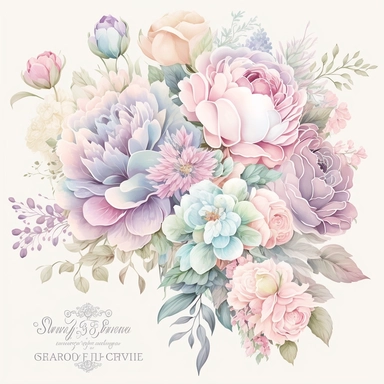 soft colorful pastel colored floral arrangement clipart, soft and subtle, colorful fairy pastel colors watercolor style, fawncore, roses and peonies, patel blue and pink pastel colors, muted pastel colors, plain white background, use of fabric, excellent depth of shading in soft watercolor style, watercolor artwork, plain white background for transparent editing