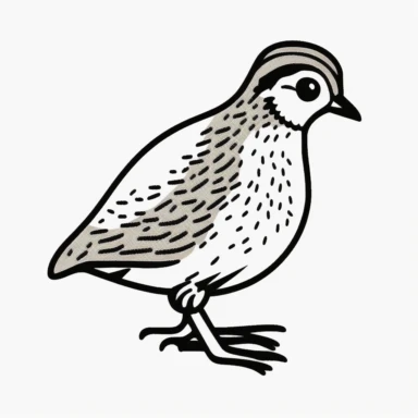 Simple outline of a Quail, kids cartoon, minimalist, black on white, lineart, 2d flat file, silhouette, clipart, uninterrupted outline as in an svg, perfect outline corners, make it an outline svg and fill color white, exact outline, the line should not be thickened, the line should not be thicker or thinner, the outline of the line should be thin, maximum 1 millimetre.