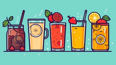 Cold Drinks vector clipart vector Cold Drinks cute collection, in the style of #screenshotsaturday, flat areas of color, flat color blocks, 1970–present, rough-edged 2d animation, lightbox, colorful animation stills