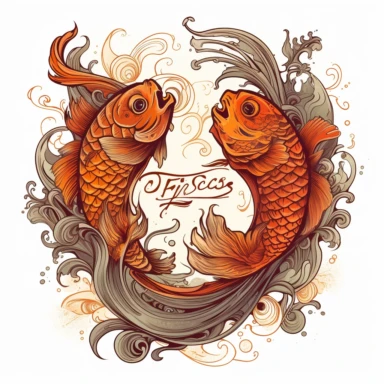 old style fire pisces zodiac, vector design illustration, in the style of detailed heavy metal embroidery, hand-painted details, Horoscope Clipart, isolated white background