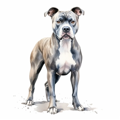 grey staffie full body illustration naive art watercolour clean lines white background clipart