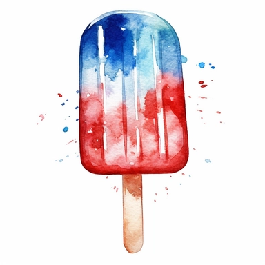 july 4, bomb pop, red white blue, watercolor clipart, bright colors, isolated white background