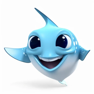 manta ray 3d Cute Animated Sea Animal Clipart, disney pixar style Animated ocean clipart, white background
