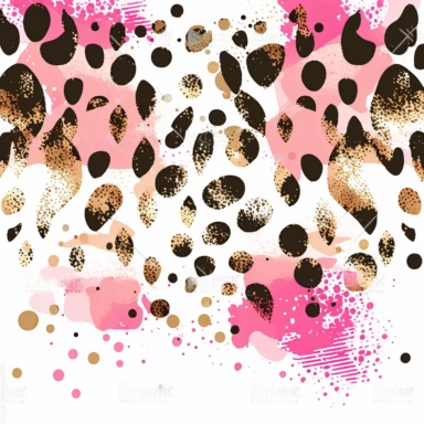 Clipart, abstract art pattern, leopard print and pink shimmer lineer patterns in watercolor style, white solid backround