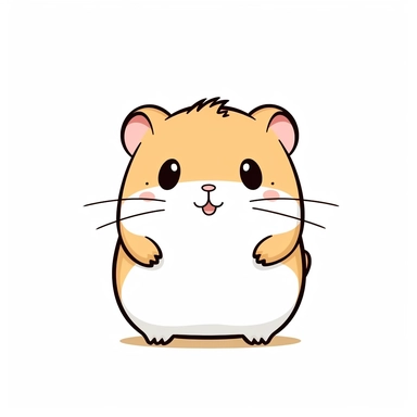 kawaii minimalist hamster clipart, white background, black and white line only