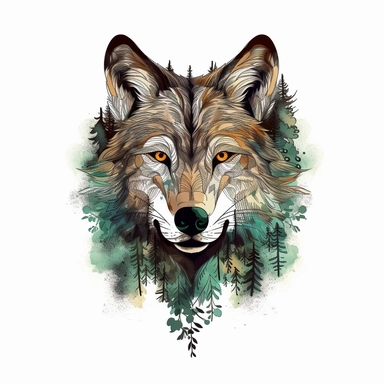 Forest Wolf Head Temporary Sublimation Clipart,Cartoon,hyper realistic, intricate detail, illustration style,high solution,on the white background,