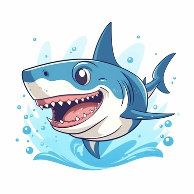 friendly cartoon shark modern clipart vector, white background, no outline