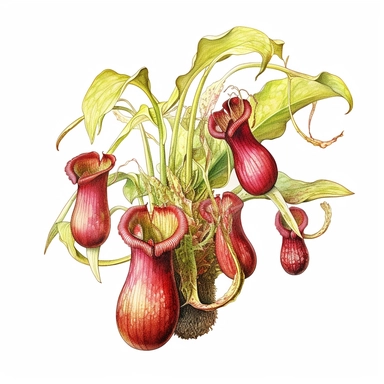 Clipart, vintage, watercolor, Nepepenthes Veitchii, Nepenthaceae, Carnivorous plant, botanical illustration, hand drawn, texture