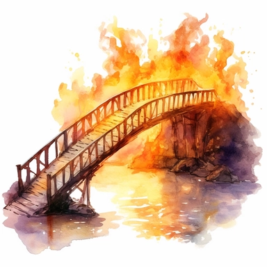 watercolor fire bridge, flame around, detailed, hd, clipart