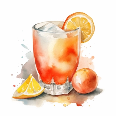 Aperol Sour: A tangy and slightly bitter cocktail that combines Aperol, lemon juice, simple syrup, and egg white.watercolor, clipart