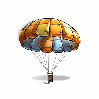A digital pre-cropped clipart of [an innovative umbrella design that incorporates a built-in parachute-like mechanism. When activated, it transforms into a mini-jetpack and glider combo, providing both vertical and horizontal mobility]
